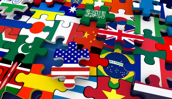 Drapeaux Pays Nations Puzzle Pièces Angle Fond Illustration — Photo
