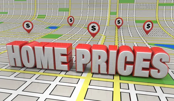 Home Prices Values Map Pin Locations Houses Sale Illustration — Stock Photo, Image