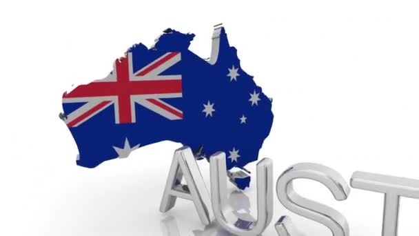 Australië Land Kaart Woord Continent Australische Vlag Natie Animatie — Stockvideo