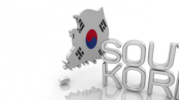 Zuid Korea Land Kaart Woorden Koreaanse Vlag Natie Animatie — Stockvideo