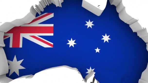Australia Mapa Bandera Fondo Del País Abajo Nación Animación — Vídeos de Stock