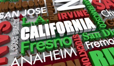 California CA State Cities Travel Destinations 3d Illustration