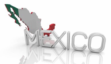 Mexico Country Name Map Flag Bandera Background 3d Illustration clipart