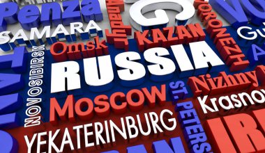 Russia Cities Travel Destinations Country National Words 3d Illustration