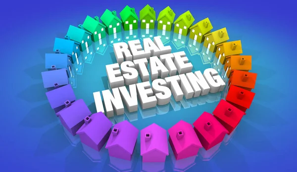 Real Estate Investing Buy Sell Homes Houses Properties Illustration — Stock fotografie