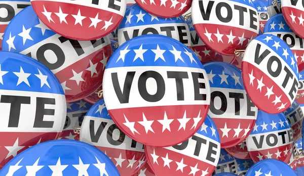 投票ボタンピン選挙の整合性保護民主主義に参加する3Dイラスト — ストック写真