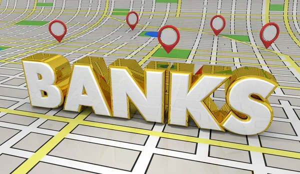 Banks Map Pin Locations Local Businesses Companies Finance Money Illustration — Fotografia de Stock