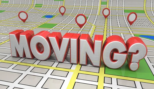 Moving Map Relocate New Home House Location Word Illustration —  Fotos de Stock