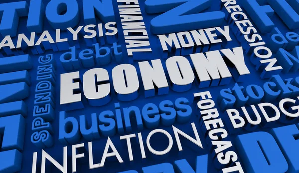 Economy News Word Collage Finance Stock Market Analysis Illustration — Foto Stock