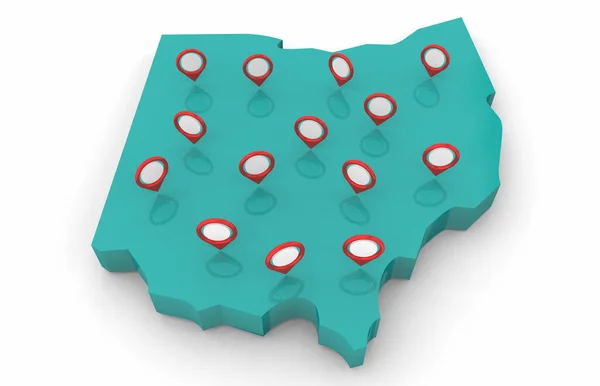 Ohio State Map Pin Locatioins Cities Background Illustration — 图库照片