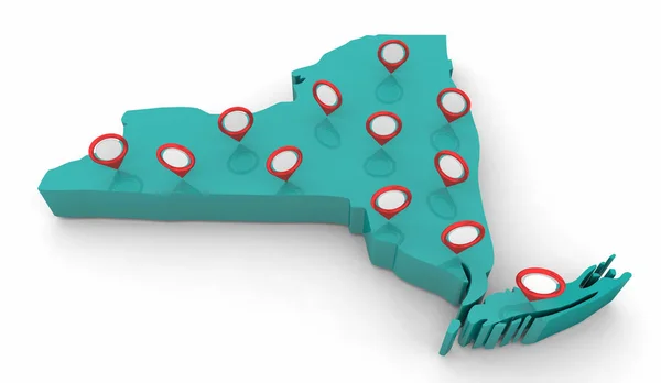 New York Map Pins Locations Cities Travel Tourism Background Illustration — Zdjęcie stockowe