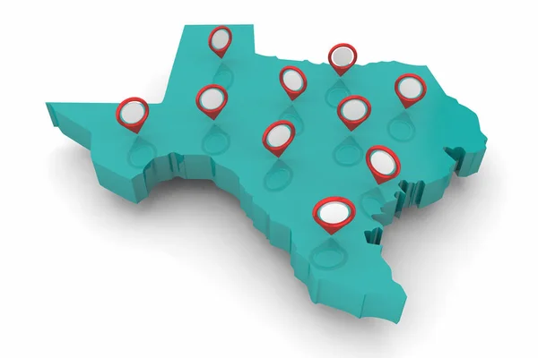 Texas Map Pin Travel Locations Destinations State Cities Illustration — Foto Stock