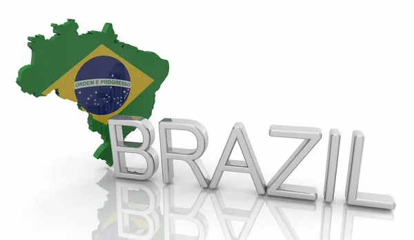 巴西国家国旗地图图标名称3D说明 — 图库照片