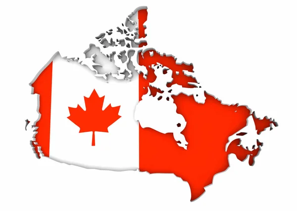 カナダ国地図カエデの葉の旗背景3Dイラスト — ストック写真