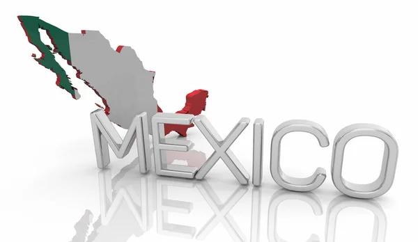 メキシコ国名地図旗バンデラ背景3Dイラスト — ストック写真