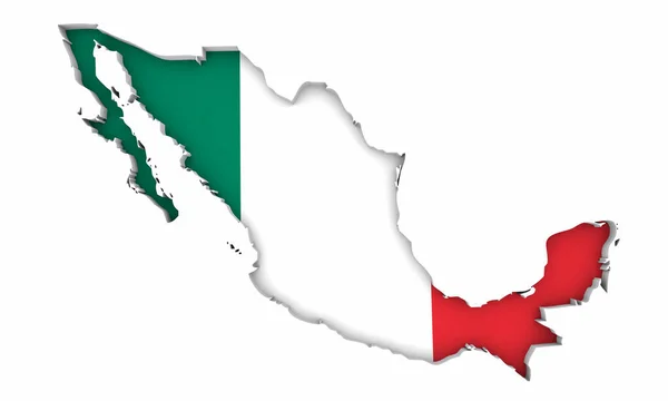 メキシコ地図旗バンデラ国背景3Dイラスト — ストック写真