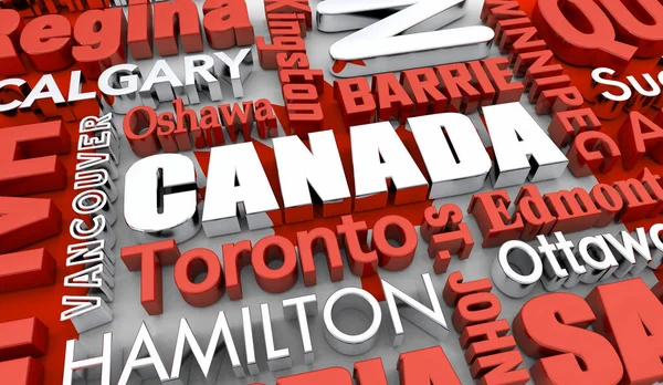 Canada Cities Travel Destinations Maple Leaf Flag Illustration — 스톡 사진
