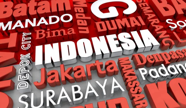 Indonesia Cities Country Destinations Flag Asia Illustration — Foto Stock