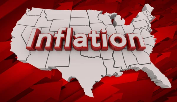 米国インフレ率の上昇国内コスト指数アメリカ地図3Dイラスト — ストック写真