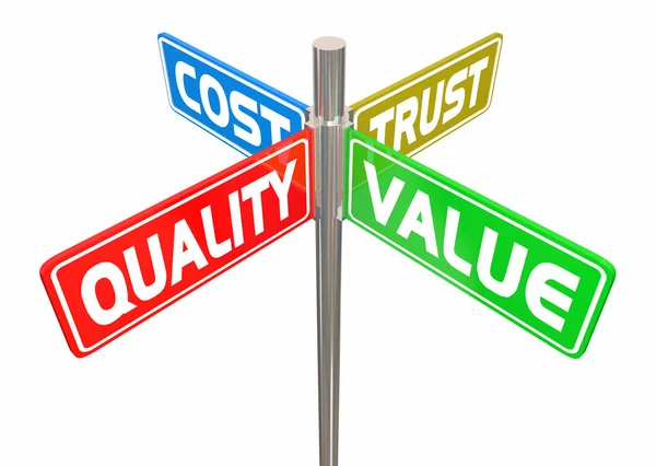 Qualidade Valor Confiança Custo Satisfação Cliente Princípios Sinais Ilustração — Fotografia de Stock