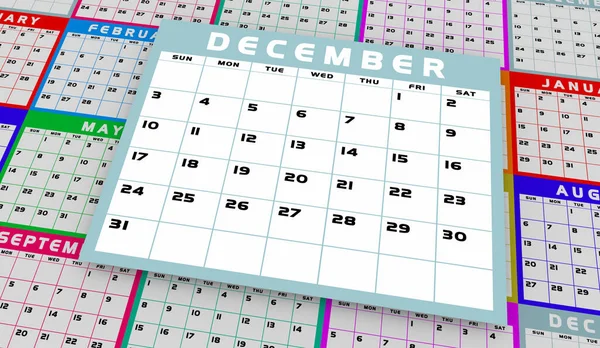 Diciembre Dic Calendario Mes Horario Planificador Día Fecha Recordatorio Ilustración — Foto de Stock