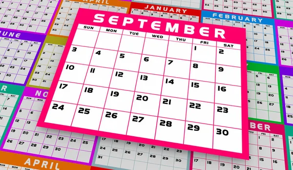 Septiembre Sept Calendario Mes Horario Planificador Día Fecha Recordatorio Ilustración — Foto de Stock