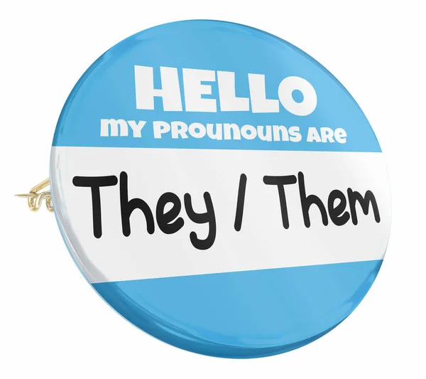Hola Mis Pronombres Son Ellos Botón Pin Identidad Género Ilustración —  Fotos de Stock