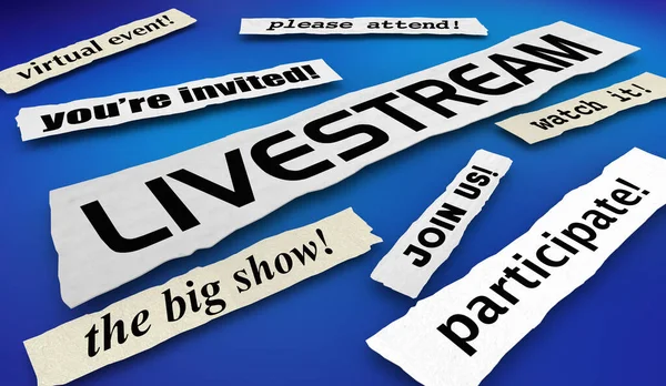Live Stream Event Virtuele Uitnodiging Deelnemen Registreer Headlines Illustratie — Stockfoto
