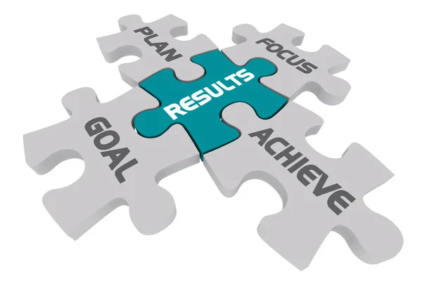 Results Puzzle Pieces Goal Plan Focus Achieve Success Illustration — Stock Photo, Image