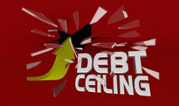 Debt Ceiling Limit Increase Rise Raise Higher Arrow Breaking Glass — Stock Photo, Image