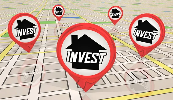 Invest Home Map Locations Houses Real Estate Investment Income Illustration — Stock Photo, Image