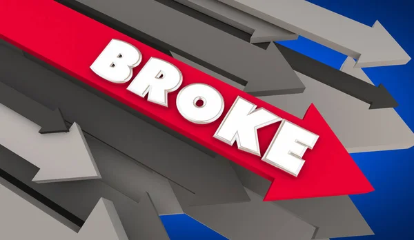 Broke Money Out Poupança Para Baixo Crise Financeira Arrows Problema — Fotografia de Stock