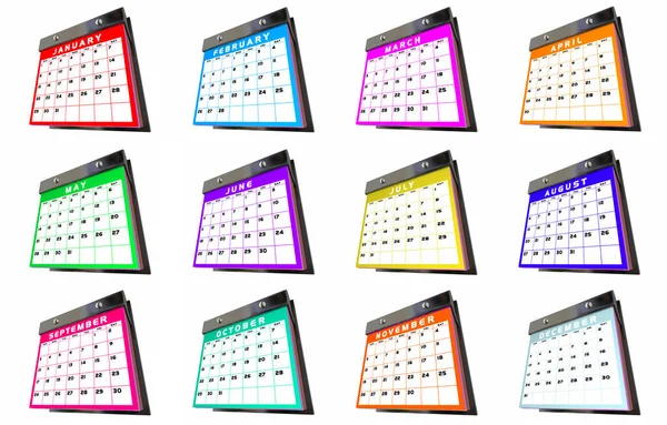 Calendario Páginas Meses Planificador Horario Fechas Días Recordatorios —  Fotos de Stock