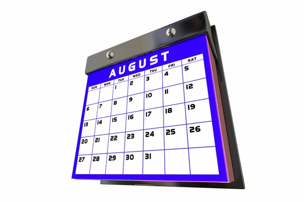 Agosto Mes Calendario Planificador Horario Días Fechas Recordatorio Agosto Verano —  Fotos de Stock