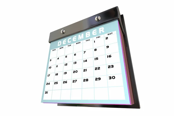 Diciembre Mes Calendario Planificador Horario Días Fechas Recordatorio Dic Invierno — Foto de Stock