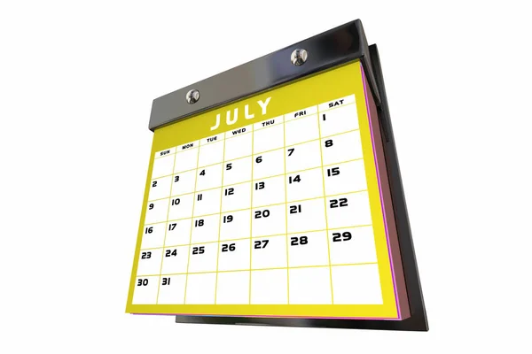 Juli Maand Kalender Planner Schema Dagen Data Herinnering Zomer Illustratie — Stockfoto