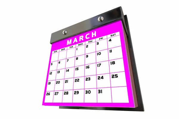 Mes Marzo Calendario Planificador Horario Días Fechas Recordatorio Mar Primavera — Foto de Stock