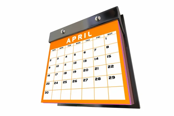 Дни Планирования Календаря Апрель Даты Напоминания Апр Весной Иллюстрация — стоковое фото
