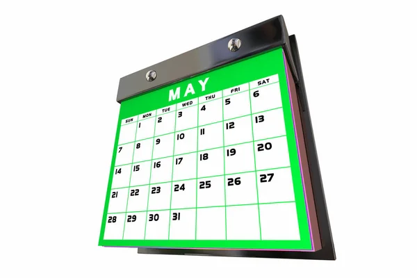Maio Mês Calendário Planejador Agenda Dias Datas Lembrete Primavera Ilustração — Fotografia de Stock