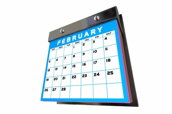 Febrero Mes Calendario Planificador Horario Días Fechas Recordatorio Feb Invierno —  Fotos de Stock