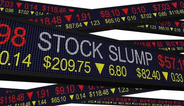 股市崩盘下跌放缓滞涨股价下跌低点3D例证 — 图库照片