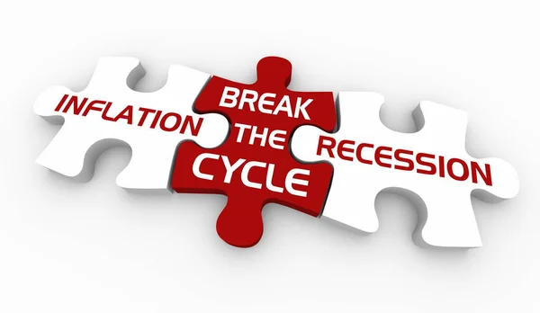 Break Cycle Inflation Recession Puzzle Pieces Economy Solution Illustration — Stock fotografie
