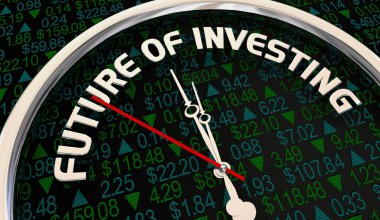 Future of Investing Clock Stock Market Buy Sell Trade Shares Investment Trend 3d Illustration clipart