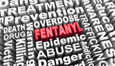 Fentanil Aşırı dozda Ölüm Uyarı Tehlikesi Tehlike Kelimeleri 3d İllüstrasyonu