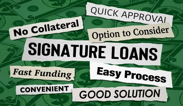 Signature Loans Headlines Financial Borrow Money No Collateral Fast Funds 3d Illustration
