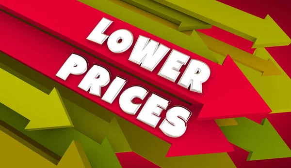 Lower Prices Arrows Down Slashed Costs Discount Sale 3d Illustration
