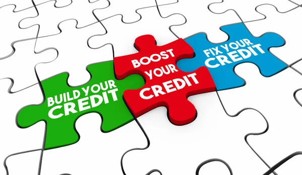 Build Boost Fix Your Credit Score Report Puzzle Pieces Improve Borrow Money Loan Interest Rate 3d Illustration