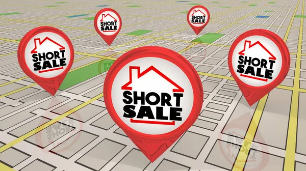 Short Sale Home House Sold Price Lower Than Amount Owed Mortgage Map Pins Locations 3d Illustration