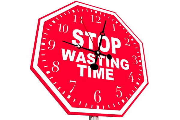 Stop Wasting Time Clock Red Sign Smart Effiicient Worker Illuistration — Stock Photo, Image