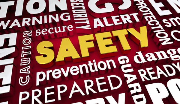 Palabras Seguridad Precaución Proteger Preparar Prevenir Lesiones Accidente Uso Precaución Imagen de archivo